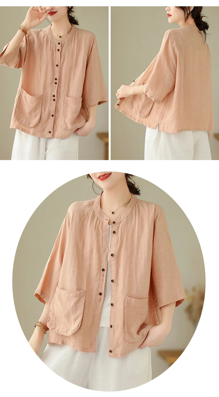 Woman Top Single-Breasted Loose Shirts & Blouses for Women Pocket Cheap Tops Female