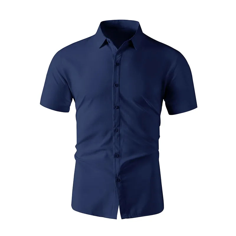 Men's Black Short Sleeve Dress Shirt Slim Fit Non-iron Formal Business Button Down Shirt for Office