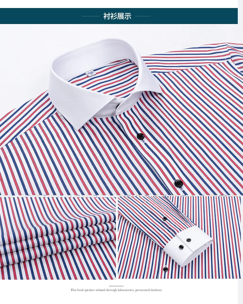 Men's shirt long sleeved slim fit striped Windsor collar contrasting color collar business casual one line collar shirt