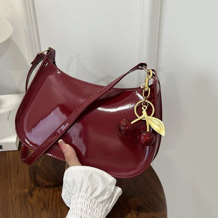 Vintage Women’s PU Leather Shoulder Bag – Crossbody Handbag with Cherry Pendant
