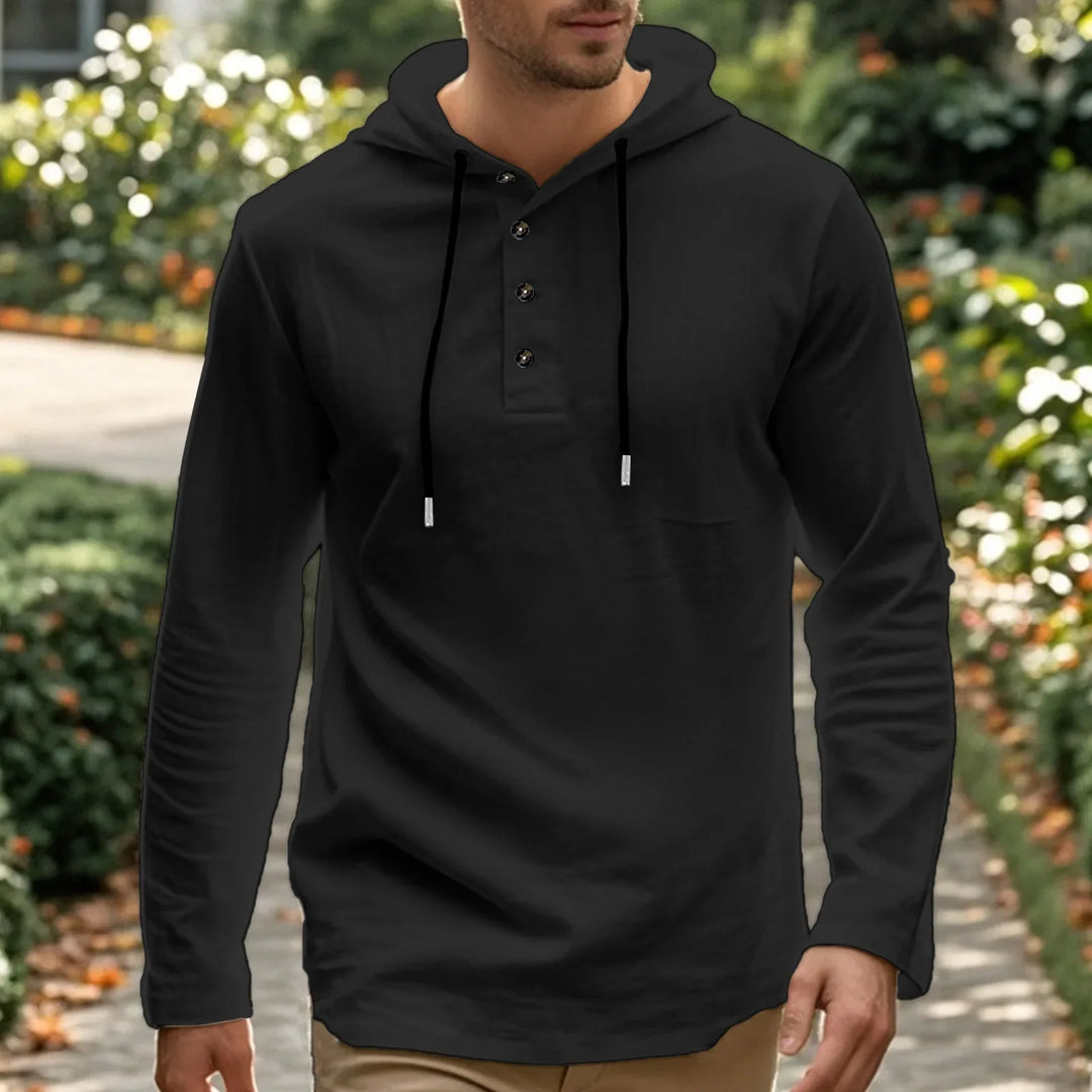 2026 New Men's  T-Shirts Spring Summer Hooded Cotton Linen Tops for Men Soft Loose Henley Shirt Casual Button Long Sleeve Shirts