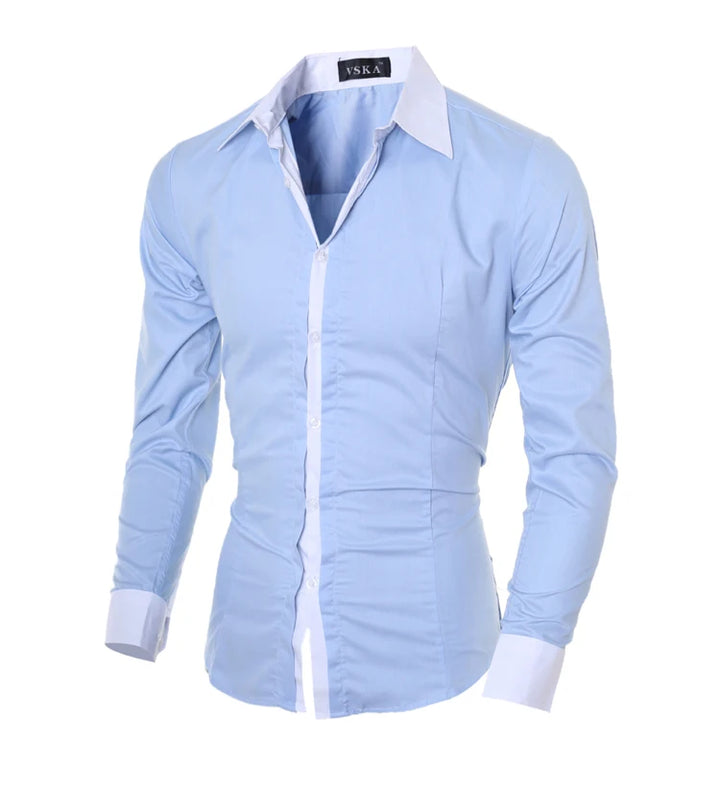 Men Long Sleeve Shirt 2025 Spring Striped Shirts Slim Fit Male Casual Social Patchwork Shirt Turn-down Collar Camisa Masculina