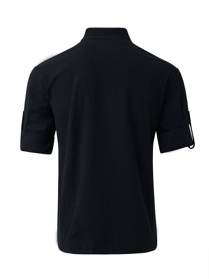 Casual shirts, loose cotton men's shirts, fashionable stand-up collar solid color long-sleeved T-shirts, handsome slim-fit tops