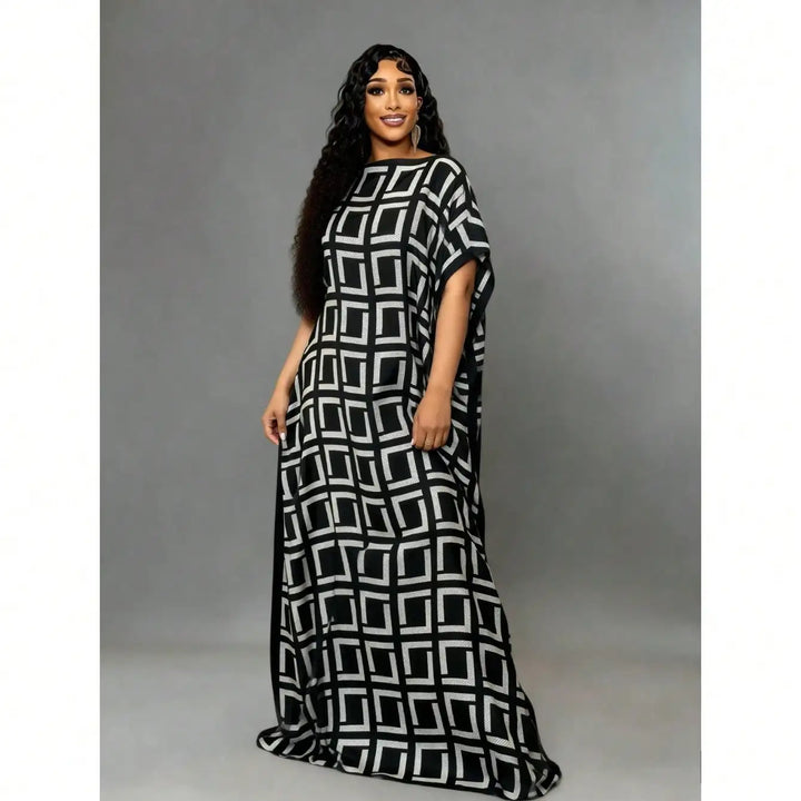Elegant Plus Size Silk Middle Eastern Kaftan Dress with Scarf African Print Robe 2 Piece Set Women Fashion