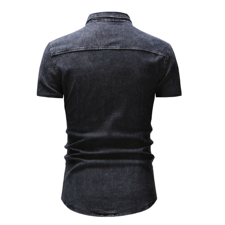 Men Denim Shirts Tops Shirt Short Sleeve Button Turn Down Collar Single Breasted Slim Fit Solid Simple Casual Splice Top 2024