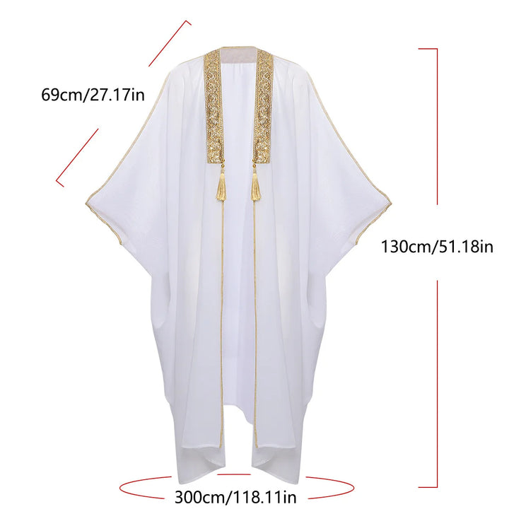 Men's Muslim Kimono-style Chiffon Robe Turkish Arabic Islamic Men's Muslim Robe Cosplay Ramadan Embroidered Robe Prayer Garment