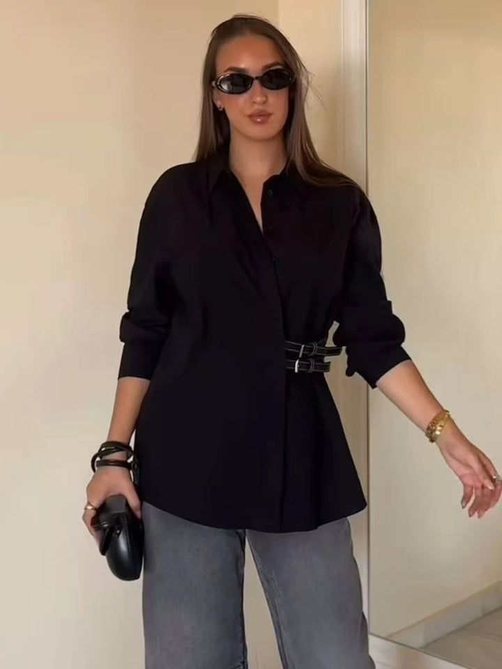 Schwarzes Damen-Langarm-Freizeithemd
