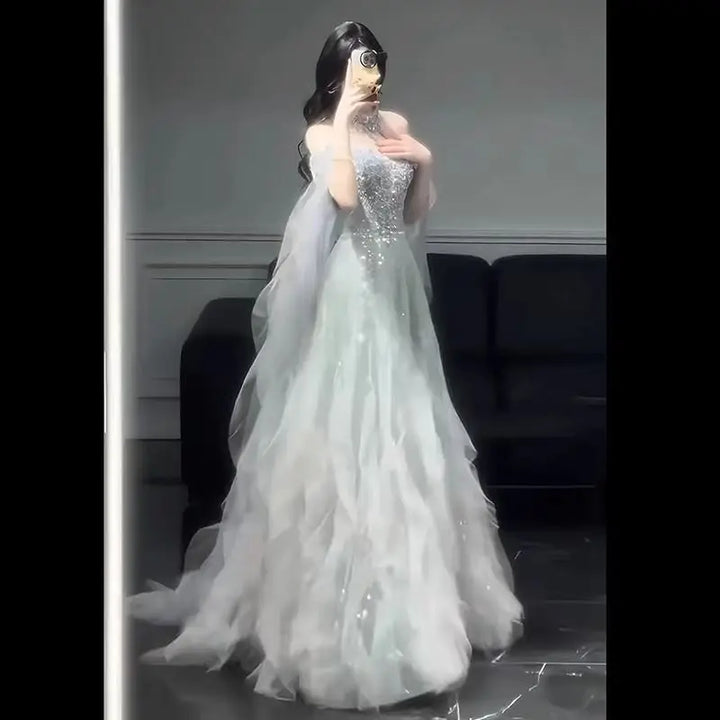 Evening Gown Dress For Women 2025 New High-end Light Luxury Niche Heavy Industry High-end Sense Elegant Temperament Host Dress