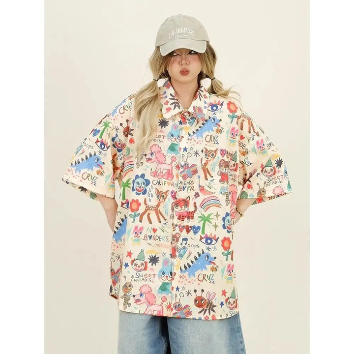 Print Shirts Summer Streetwear Interest Women's T-Shirts Loose Cartoon Cute Tops  Short Sleeve Clothes Vintage Fashion Popular