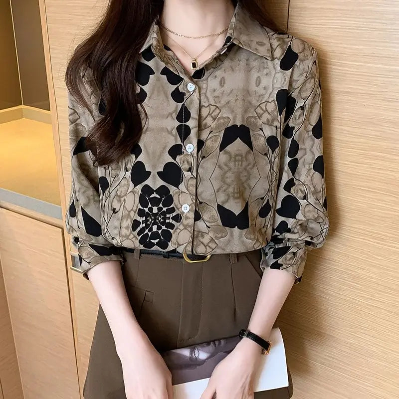 2024 New Fashionable Shirt Vintage Elegant Printing Long Sleeve Blouses Printed Loose Spring and Autumn Edition All-match Tops