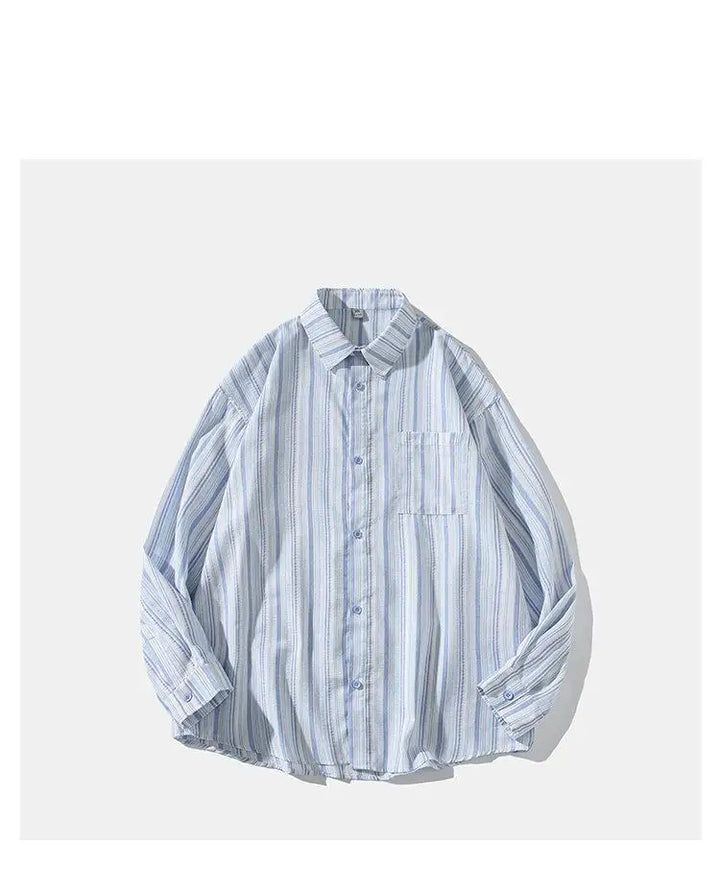 Striped Long Sleeve Button-Down Shirt Trendy Fall Fashion for Men & Women Casual Office Wear Lapel Collar Stylish Top