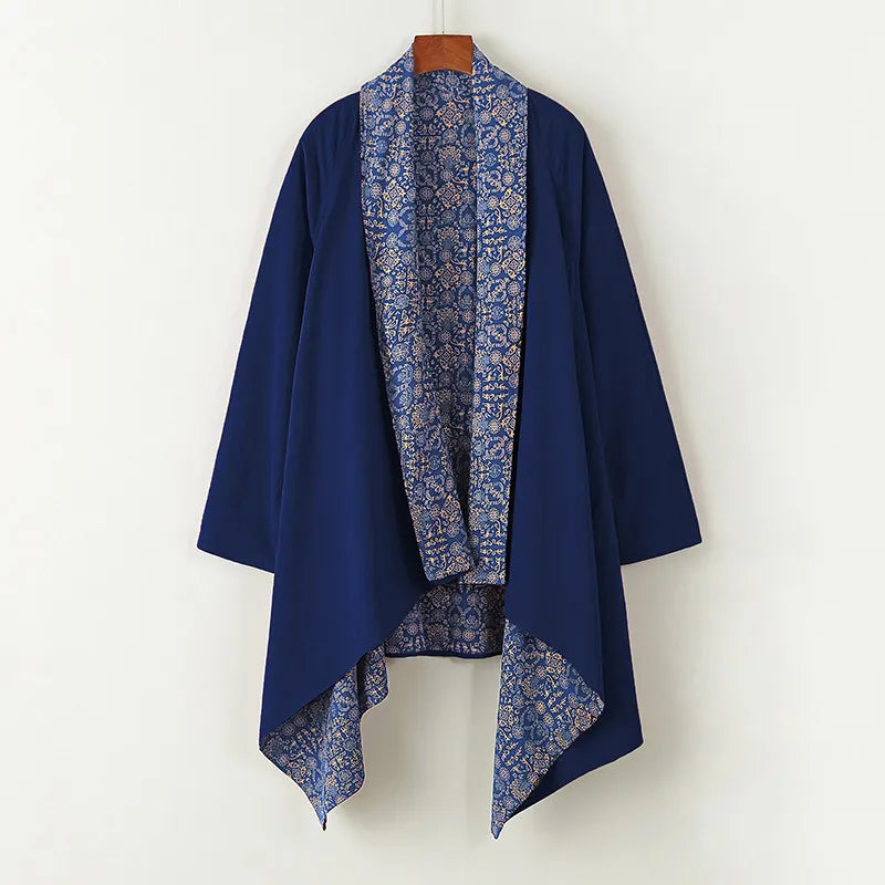 Men's Kimono Cardigan Japanese Samurai Costume Cotton Linen Haori Yukata Streetwear Retro Ethnic Robe Double-Sided Cloak Jacket