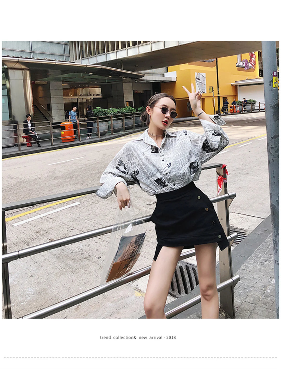 Trendy Shirt Blouse Simple Thin Newspaper Print Shirt Summer Loose Shirt Top Women Solid Color Sun Protection Shirt Streetwear
