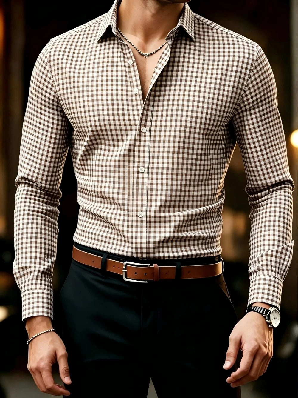 Men's button-up shirt, casual shirt, yellow, long-sleeved, plaid lapel, streetwear for everyday wear, comfortable, stylish