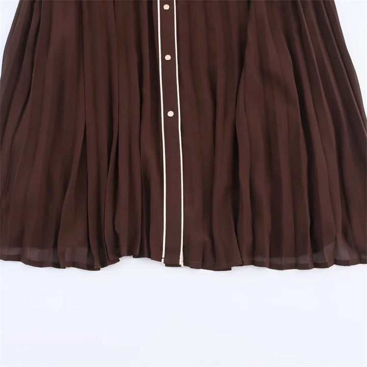 Women’s Fall 2025 Russet Pleated Midi Dress with Belt