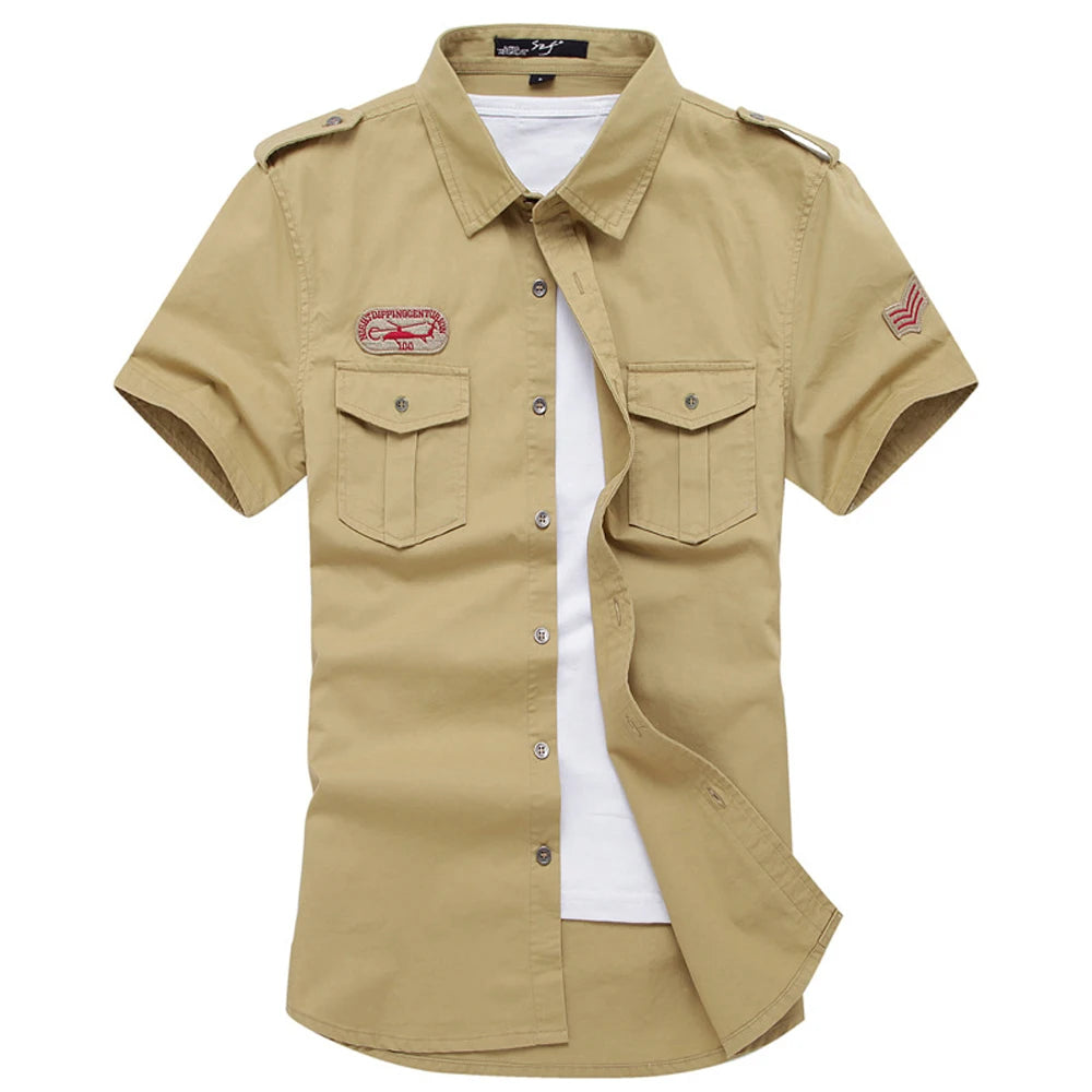 Spring Summer Men's Tactical Shirts Outdoor Men Cotton Shorts Sleeve Military Shirts Fashion Men Button Hiking Work Shirts