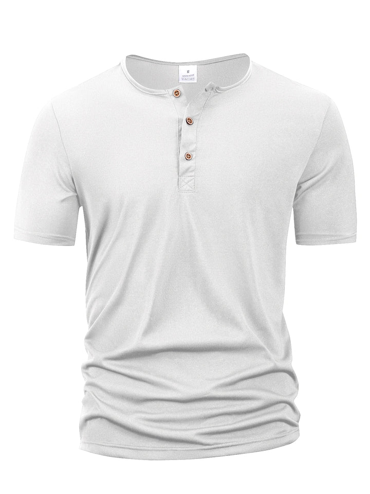 Summer Men Henley Collar T-shirts Button Slim Casual Male Solid Color Short Sleeve Men Sports T-shirt Polo shirt Tops