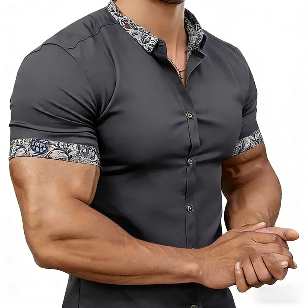 Men's simple business short-sleeved shirts with high-definition printed edges Hawaiian vacation business designer men's clothing