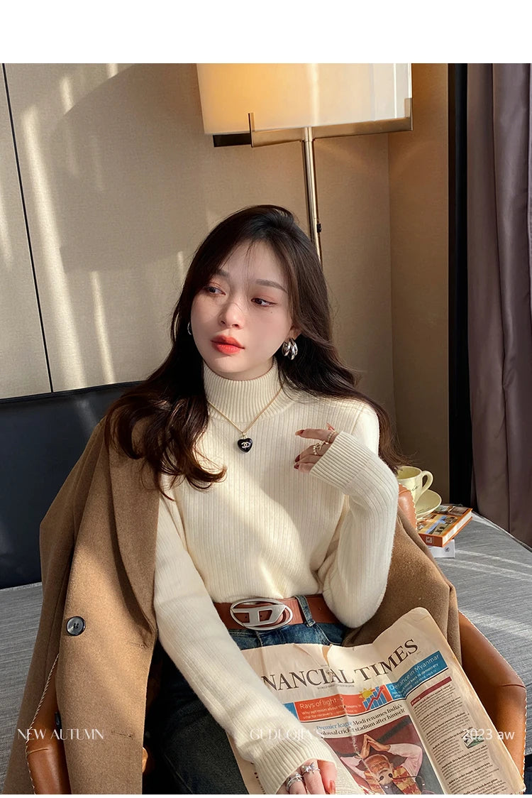 2025 Women’s Turtleneck Sweater – Thick Velvet-Lined Winter Pullover