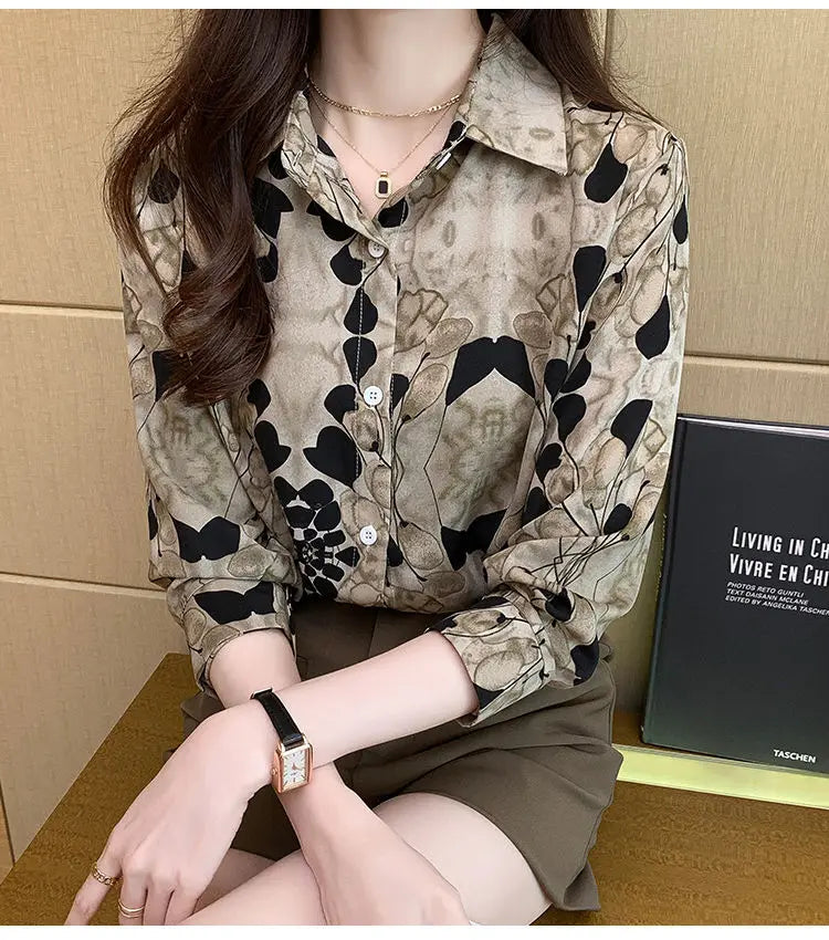 2024 New Fashionable Shirt Vintage Elegant Printing Long Sleeve Blouses Printed Loose Spring and Autumn Edition All-match Tops
