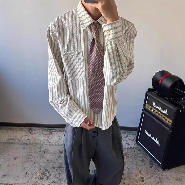Striped Shirt Men's Spring and Autumn High-end Right Shoulder Long-sleeved Shirt Cleanfit Sun Protection Jacket