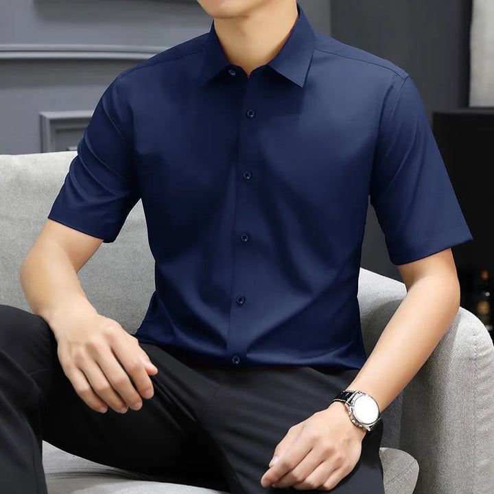 Men's Black Short Sleeve Dress Shirt Slim Fit Non-iron Formal Business Button Down Shirt for Office