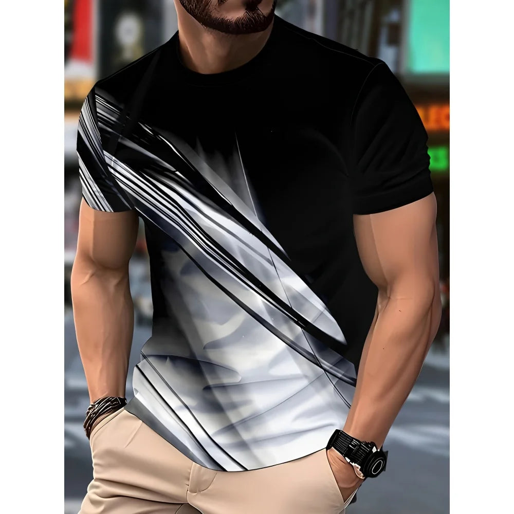 Shirt for Man Stripe Print Street Graphic T-Shirts Trendy Men's Short Sleeve Clothes Casual Summer Outdoor Oversized Clothing
