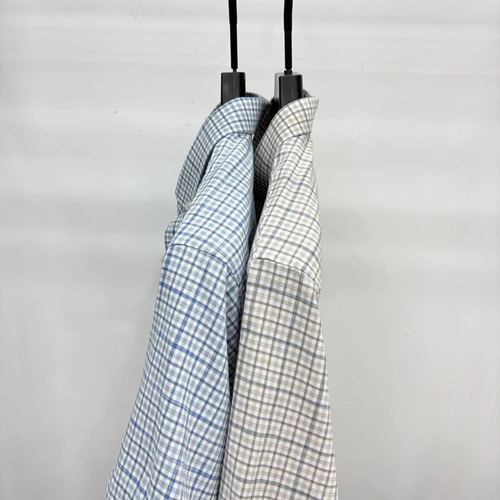 Short Sleeved Shirt for Men in Summer, Thin Design for Men, High-end Checkered Embroidered Shirt, Pure Cotton Top