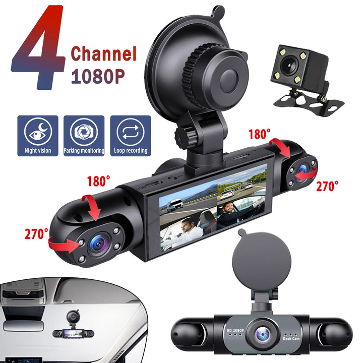 “AutoEye™ 1080P 4-Channel Car DVR with Front & Rear Cameras, Night Vision”