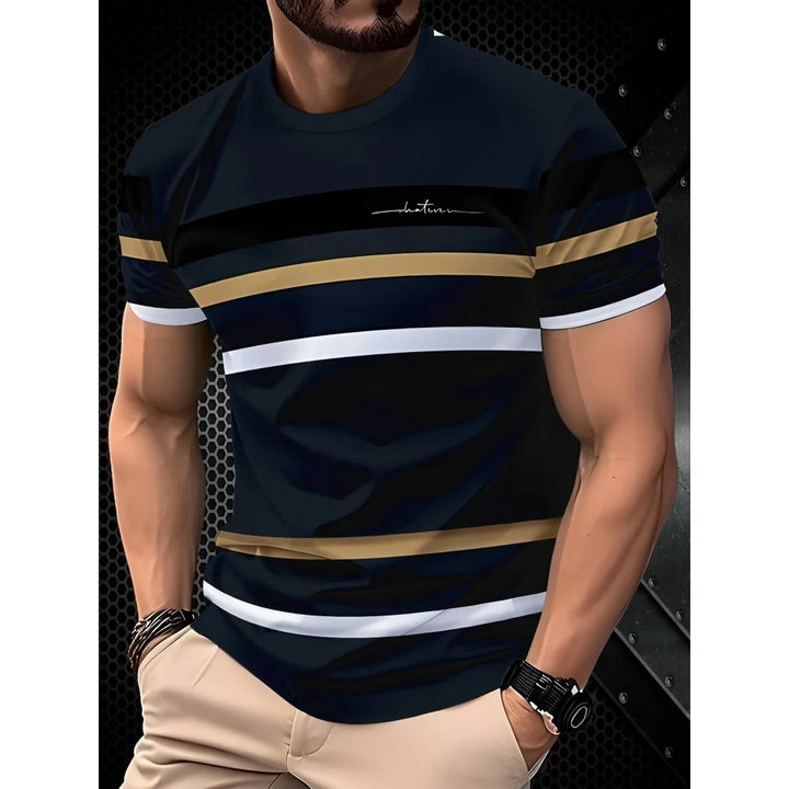 Shirt for Man Stripe Print Street Graphic T-Shirts Trendy Men's Short Sleeve Clothes Casual Summer Outdoor Oversized Clothing