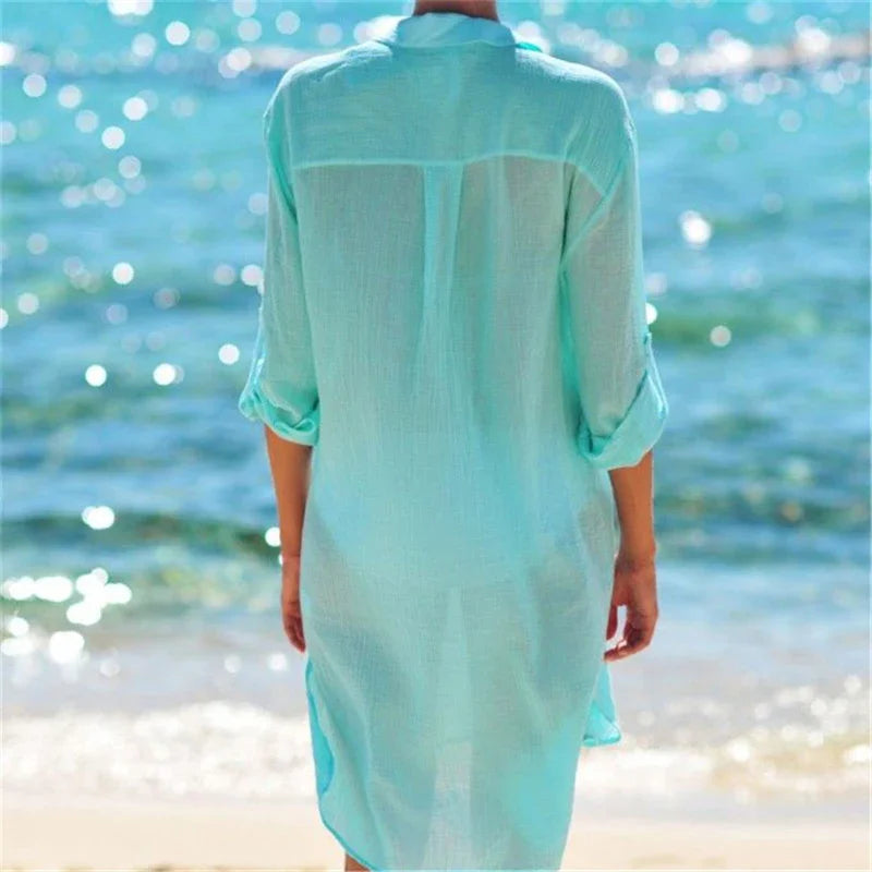 Women’s 2026 Cotton Beach Tunic Dress – Sexy White Maxi & Mini Cover-Up