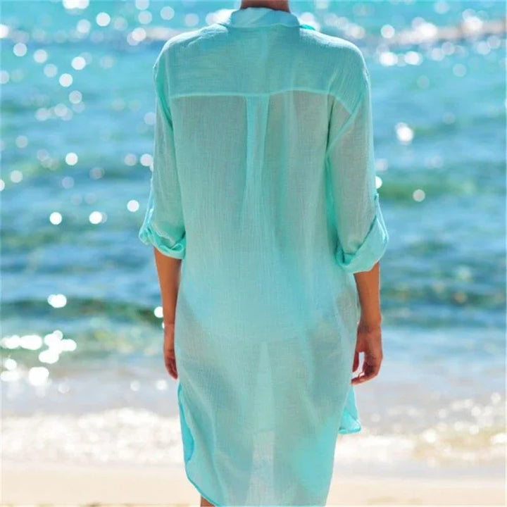 Women’s 2026 Cotton Beach Tunic Dress – Sexy White Maxi & Mini Cover-Up