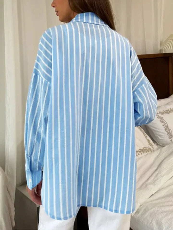 Women Striped Shirts Long Sleeve Casual Loose Button Up Blouses Turn Down Collar Tops Spring Autumn Office Lady Clothes Blusas