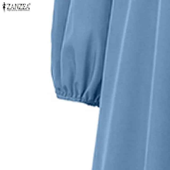 ZANZEA Muslim Modest Fashion Maxi Dress Women's Hijab O-Neck Long Sleeve Ruffled Hem Abaya Robes Islamic Ramadan Eid Kaftan