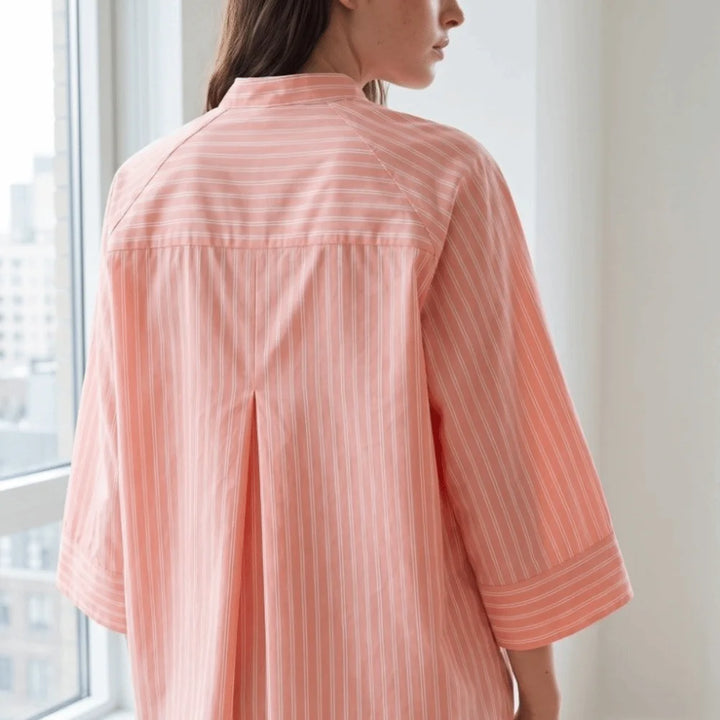 Striped Loose Striped Shirt Elegant Mid Sleeve Button Tops European American Style Asymmetric Casual Blouse for Woman