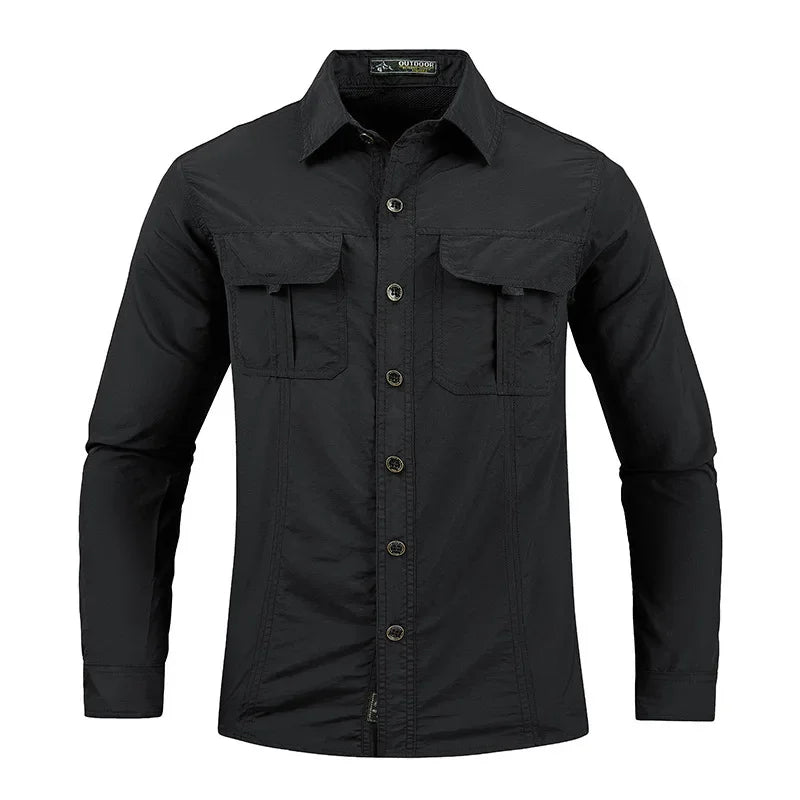 New Summer Male Thin Breathable Comfortable Cargo Shirts Men Outdoor Long sleeves Quick Drying Waterproof Tooling Shirts 5XL