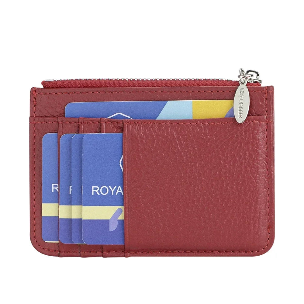 محفظة جلدية نسائية للبطاقات والعملات المعدنية مع سلسلة مفاتيح