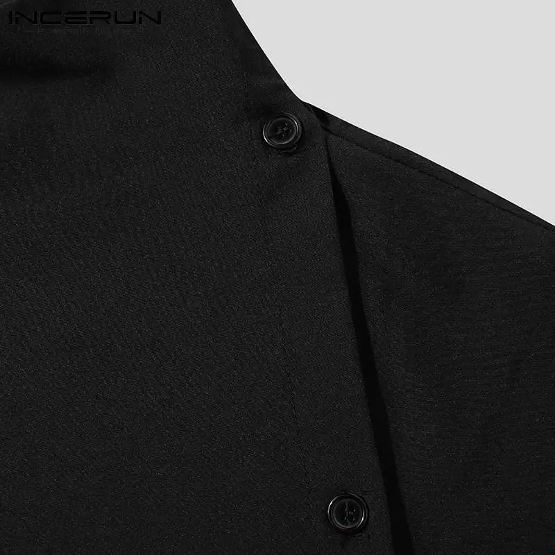 Handsome Well Fitting Men's Casual Shirts Solid Color Turtleneck Half Sleeve Button Up Camisa Masculina S-5XL INCERUN Tops 2023