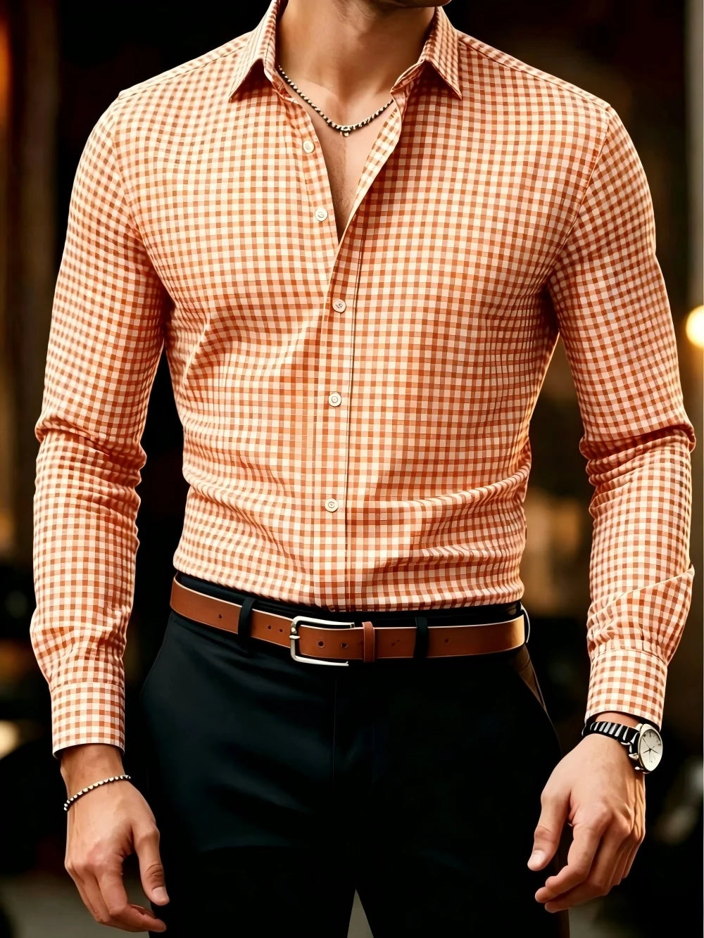 Men's button-up shirt, casual shirt, yellow, long-sleeved, plaid lapel, streetwear for everyday wear, comfortable, stylish