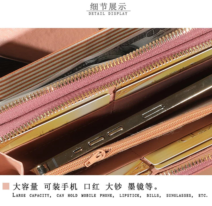 محفظة طويلة من الجلد الصناعي للنساء - حقيبة يد مزينة بشرابة