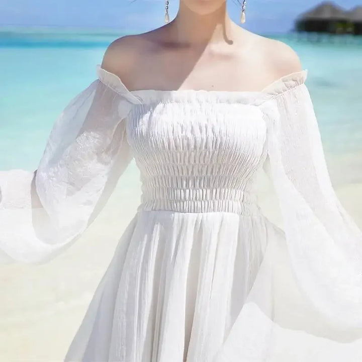 Dresses for Women Summer New Chiffon off-Shoulder Dress White Dress Vestido De Mujer