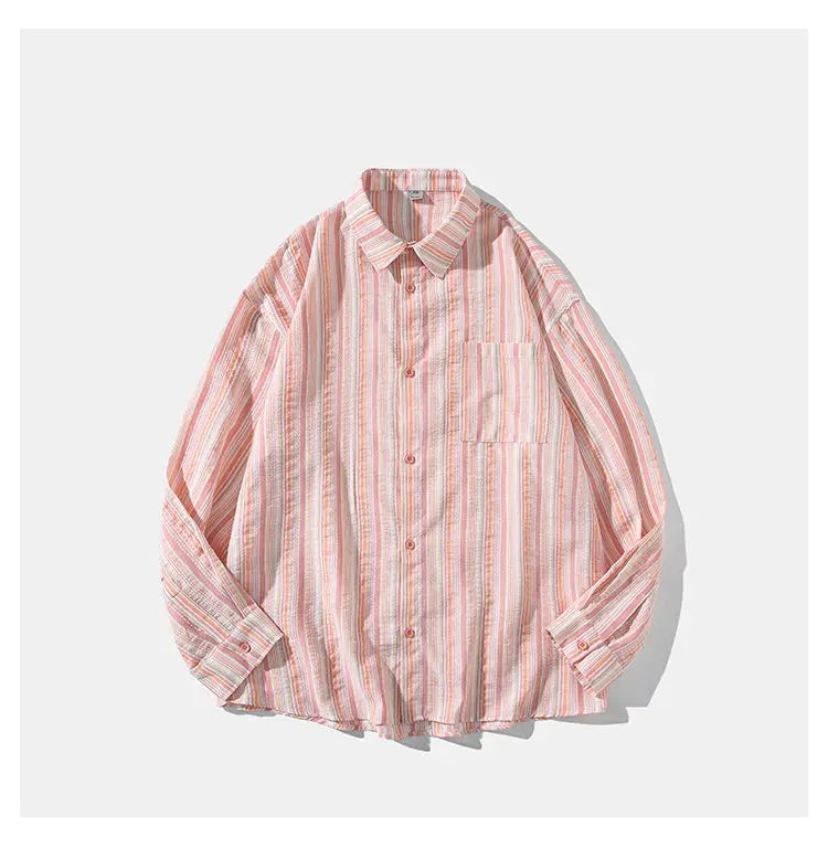 Striped Long Sleeve Button-Down Shirt Trendy Fall Fashion for Men & Women Casual Office Wear Lapel Collar Stylish Top