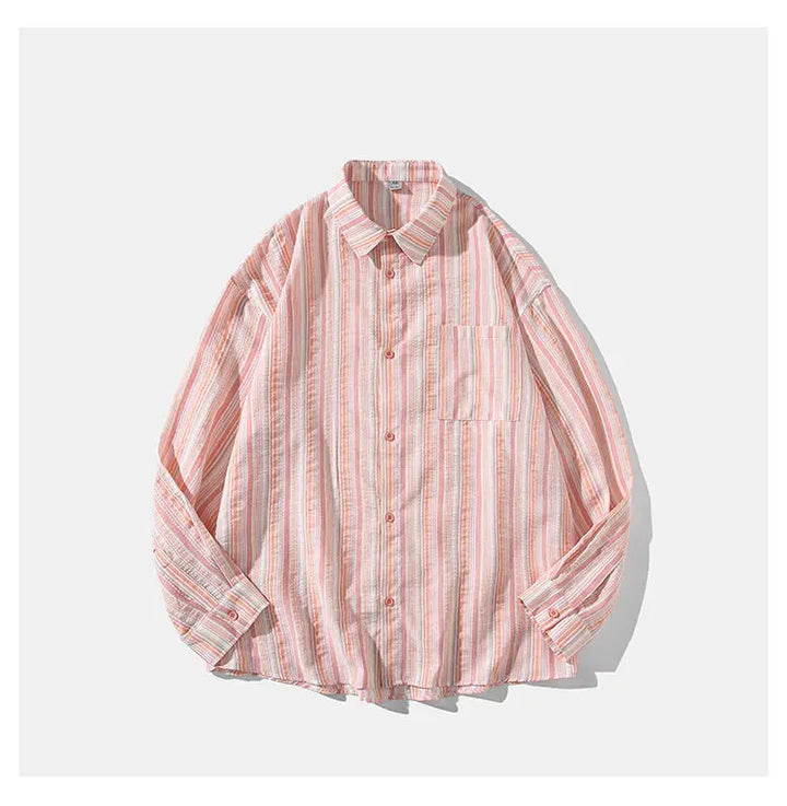 Striped Long Sleeve Button-Down Shirt Trendy Fall Fashion for Men & Women Casual Office Wear Lapel Collar Stylish Top