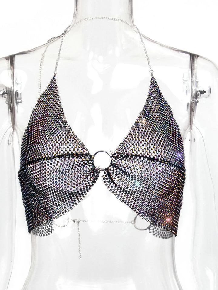 Sexy black White Summer crop top women festival Beach club outfits Party tank top t shirt woman Halter Rhinestones tops topy Hot