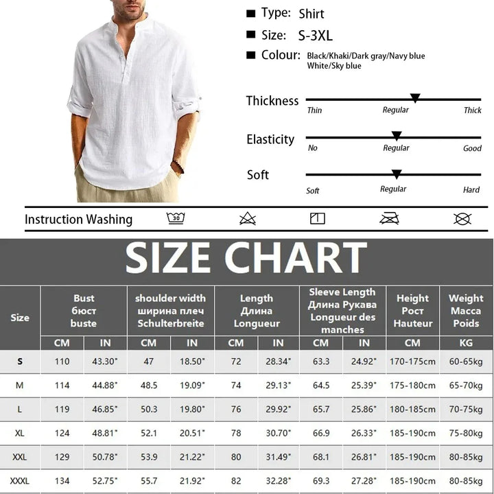 Men's Beach Hawaiian Shirts Solid Color Casual Streetwear Breathable Lightweight Shirts Long Sleeve Henley Cotton Linen Shirts