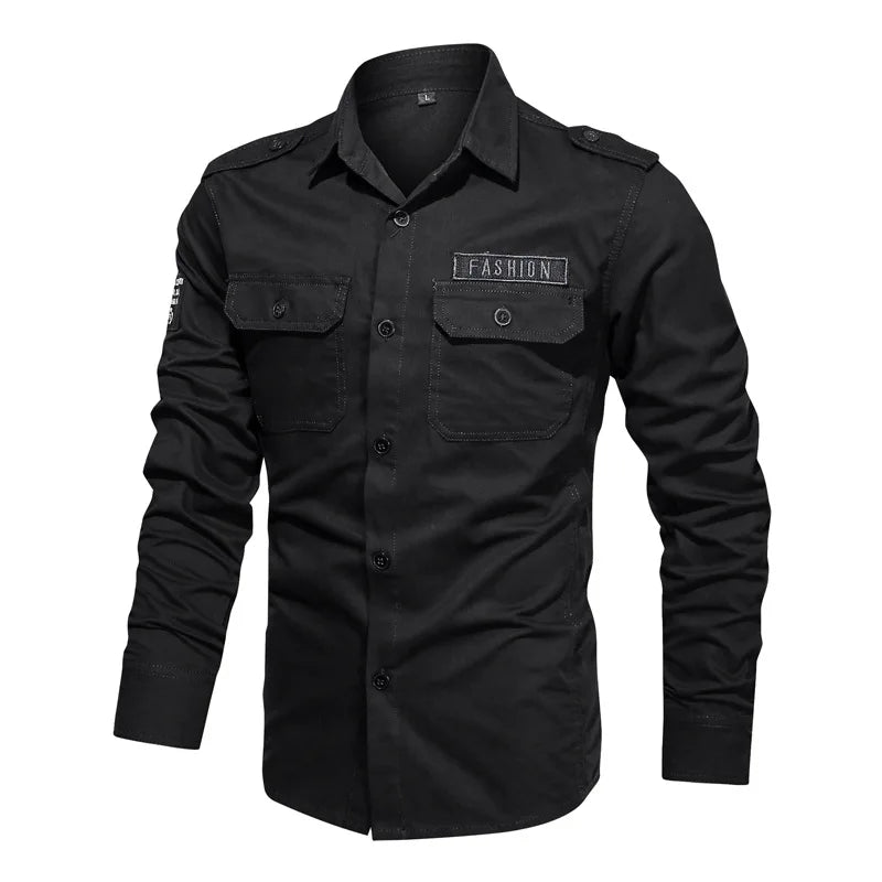 Cotton Shirt Men Casual Solid Long Sleeve Blouses High Quality Militar Overshirt Brand Clothing Black Cargo Shirts for Men 6XL