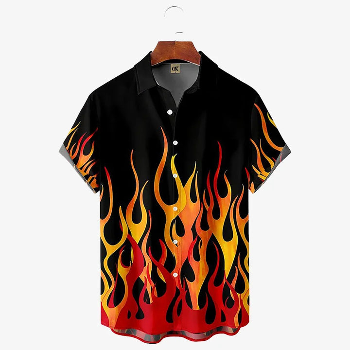 Men's Shirt 3D Vintage Summer Fashion Red Flame Hawaiian Shirt Men's Summer Short-sleeved Loose Shirt 2026 Style
