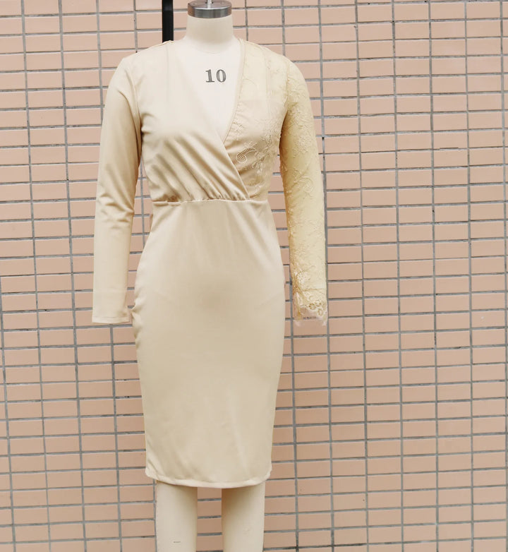 Evening Dresses for Women Spring Autumn Elegant Sexy Bodycon Dress Deep V-neck Long Sleeve Lace Formal Party Prom Gowns Vestidos