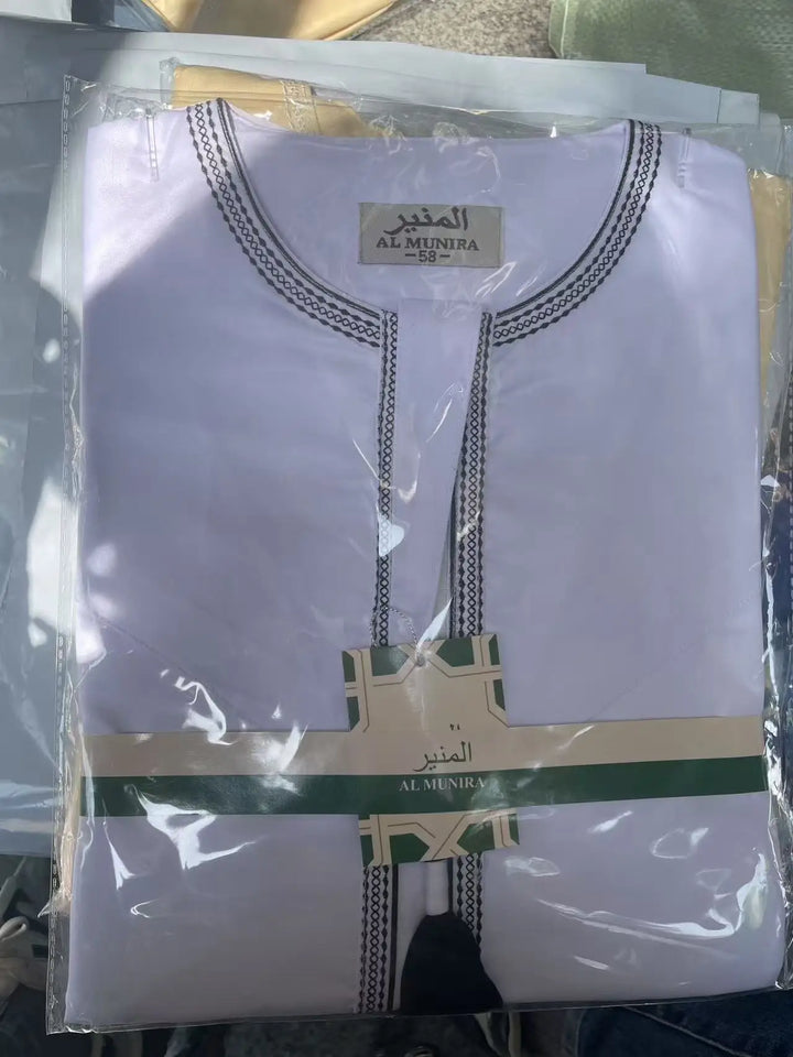 New 2026 Men's Muslim Abayas Dress Long-sleeved Pullover Kaftan Robe Men Jubba Thobe Pakistan Saudi Arab Caftan Islamic Clothing