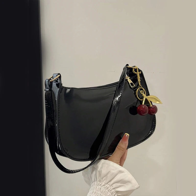 Vintage Women’s PU Leather Shoulder Bag – Crossbody Handbag with Cherry Pendant